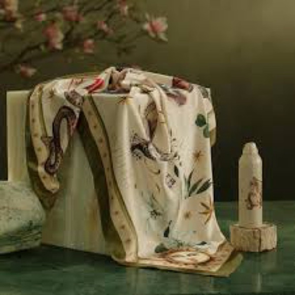Mystical Motif Silk Scarf in Olive and White New I bought this in Ireland 🇮🇪